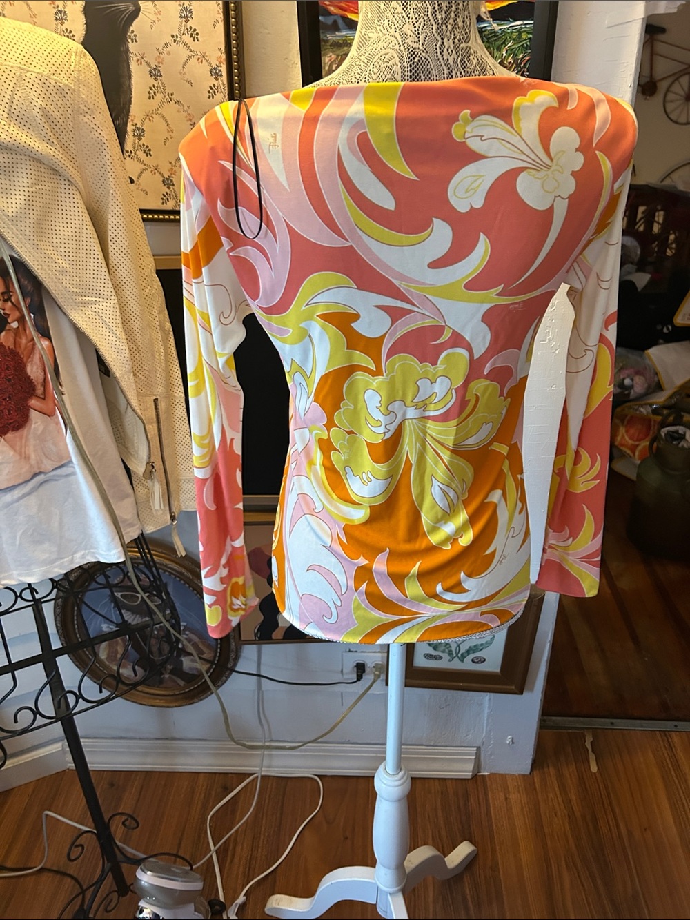 Emilio Pucci Long-Sleeve Swirl Print Top in Orange, Pink & Yellow - Picture 3 of 4